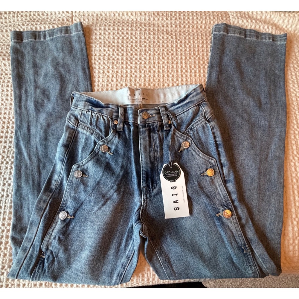 Saige Denim Dad Jean Light Wash Button Detail Tummy Control Straight Size 1/25